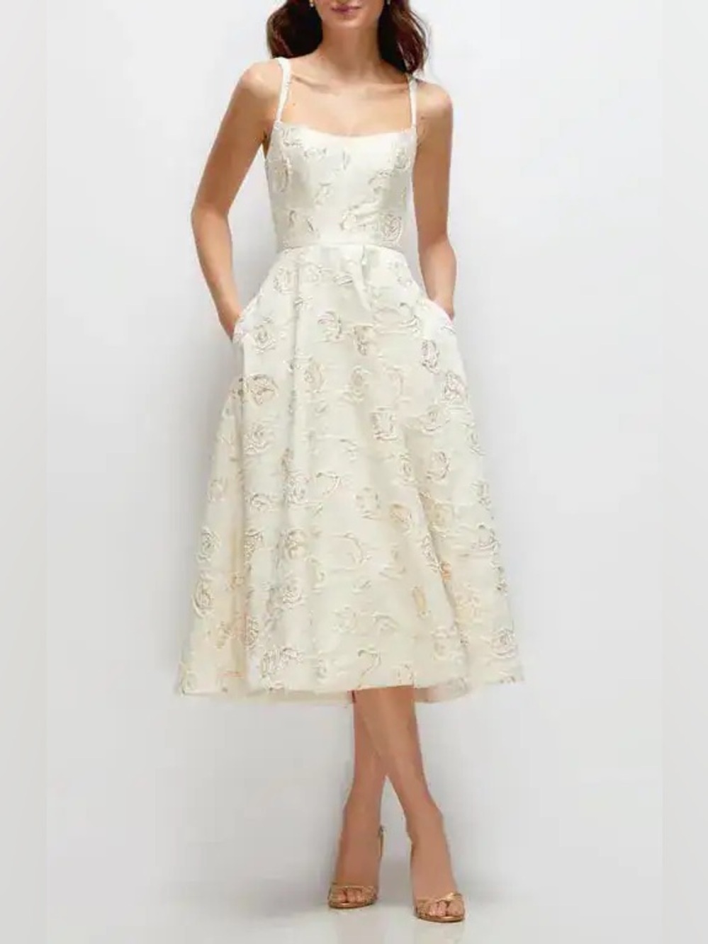 DESSY COLLECTION Metallic Rosette Cocktail Midi Dress